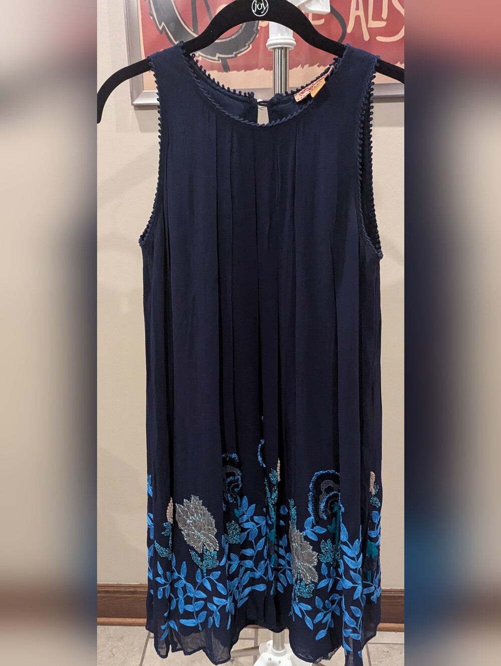 Anthropologie Not So Serious Woodvine Swing Dress Beaded Navy Blue Size 4 $35